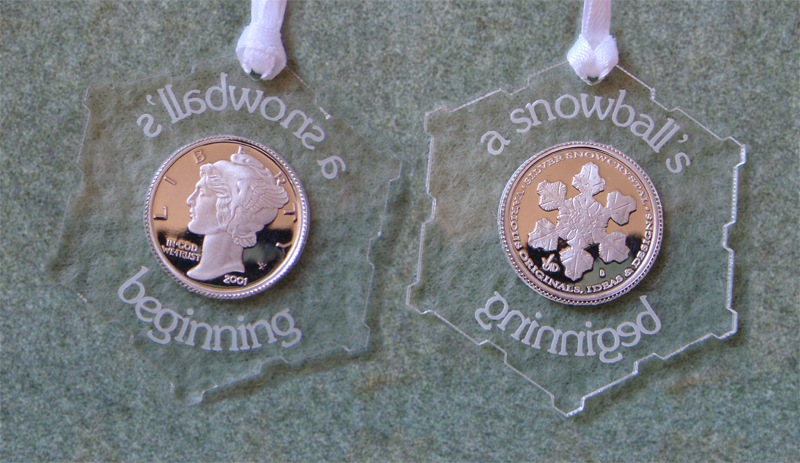 Silver Snow Crystal as an Ornament with Inscription \